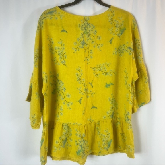 Valentina Naldi Yellow Floral Italian Linen Bell Sleeve Blouse Top Size:L - Picture 8 of 9